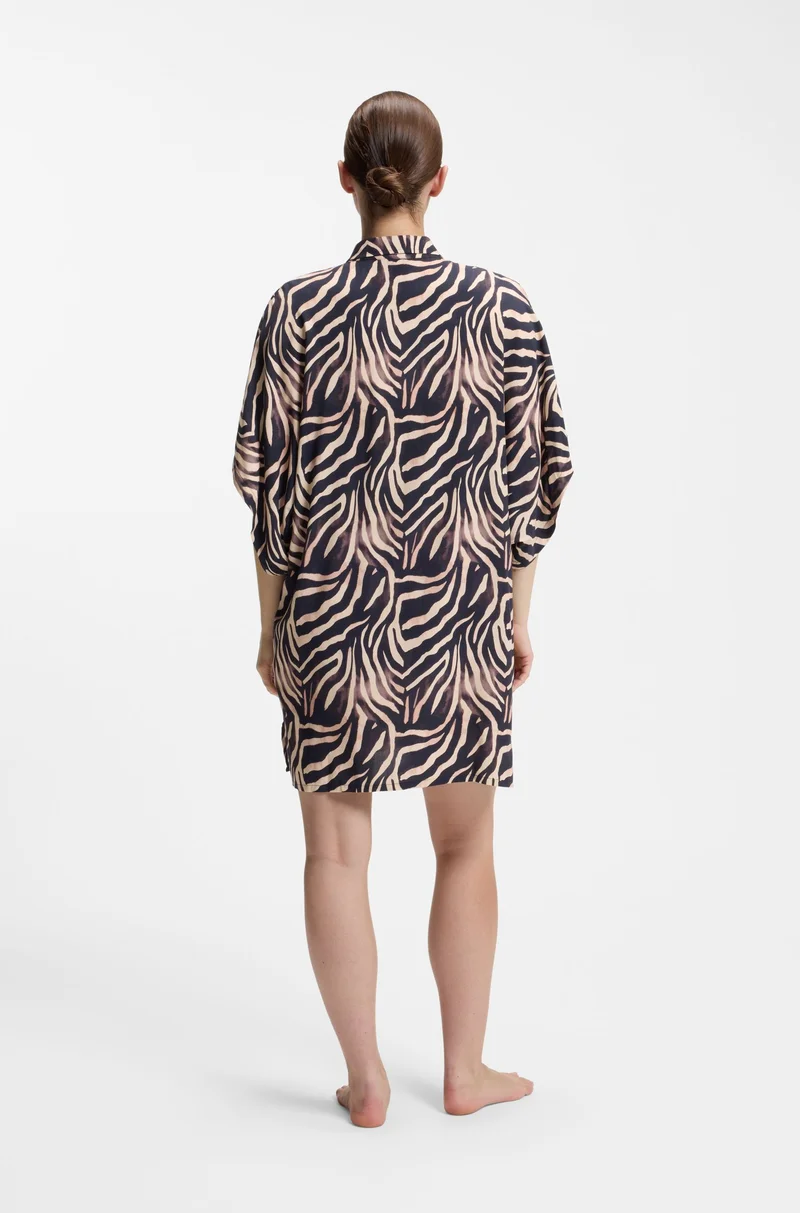 هوجو Printed beach dress with stacked-logo trim